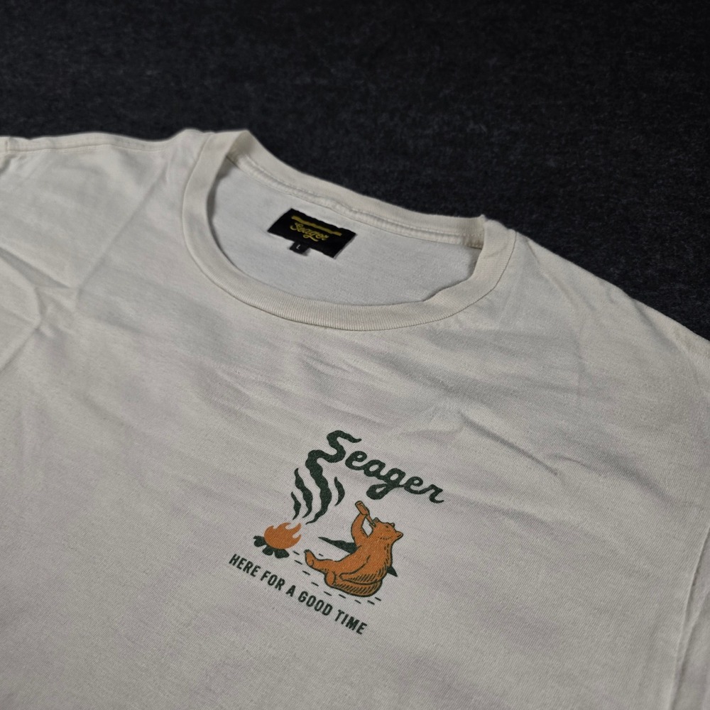 Seager Cream T-Shirt Short Sleeve Here For A Good Time Bear Graphic Men's Large